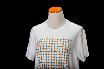 A shirt with inks that change color in response to chemicals released from the body or in response to the surrounding environment made at the Silk Lab and photographed on June 15, 2023