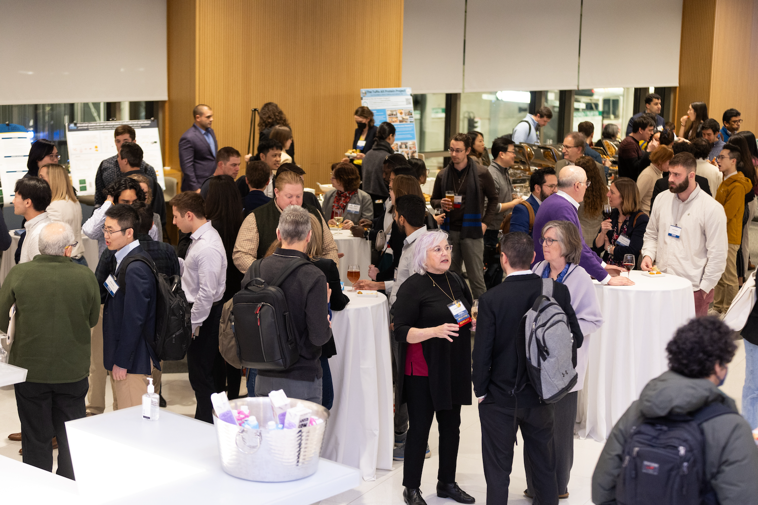 A crowd mingles during the networking event at the end of Cellular Agriculture Innovation Day in 2024. Photo by Paul Rutherford for Tufts University. A crowd mingles during the networking event at the end of Cellular Agriculture Innovation Day in 2024.
